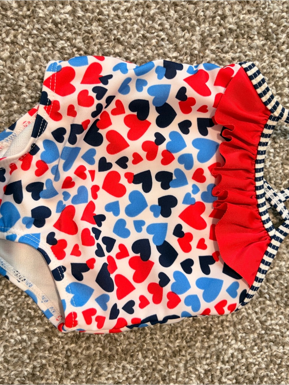 healthtex Red, Blue & Navy Heart-Print One-Piece Swimsuit with Ruffle